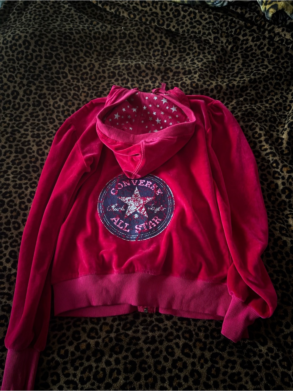 Converse Hot Pink Velour Zip Hoodie with Star-Lined Hood - Picture 3 of 3